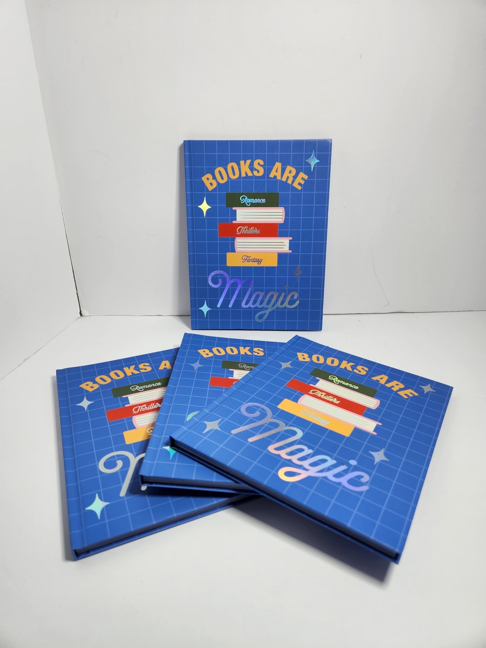 Blue "Books Are Magic" Hardcover Guided Book Journal - Bundle Of 4